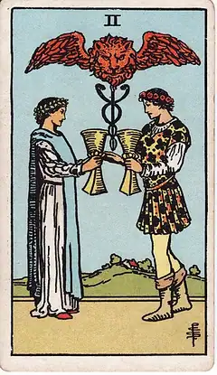 Two of Cups tarot card, Rider–Waite–Smith deck
