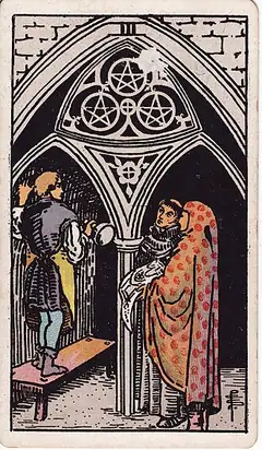 Three of Pentacles tarot card, Rider–Waite–Smith deck