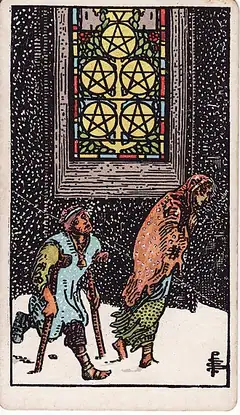 Five of Pentacles tarot card, Rider–Waite–Smith deck