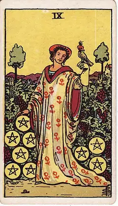 Nine of Pentacles tarot card, Rider–Waite–Smith deck