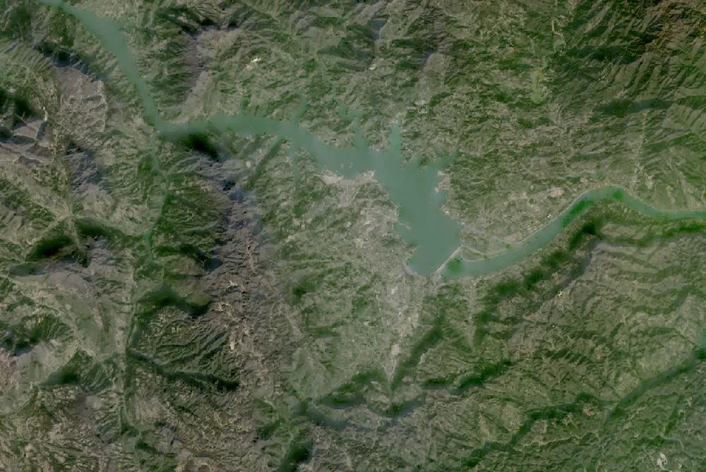 Three Gorges Dam today, satellite view (2025-12)