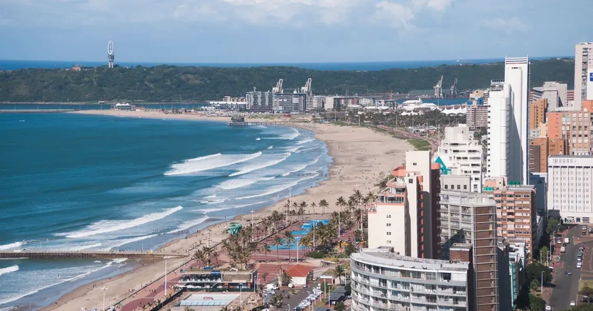 Durban beachfront and city skyline in South Africa