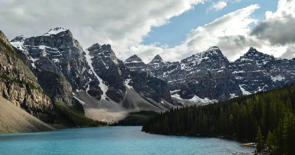 Mountain lake and snowy peaks in the Canadian Rockies