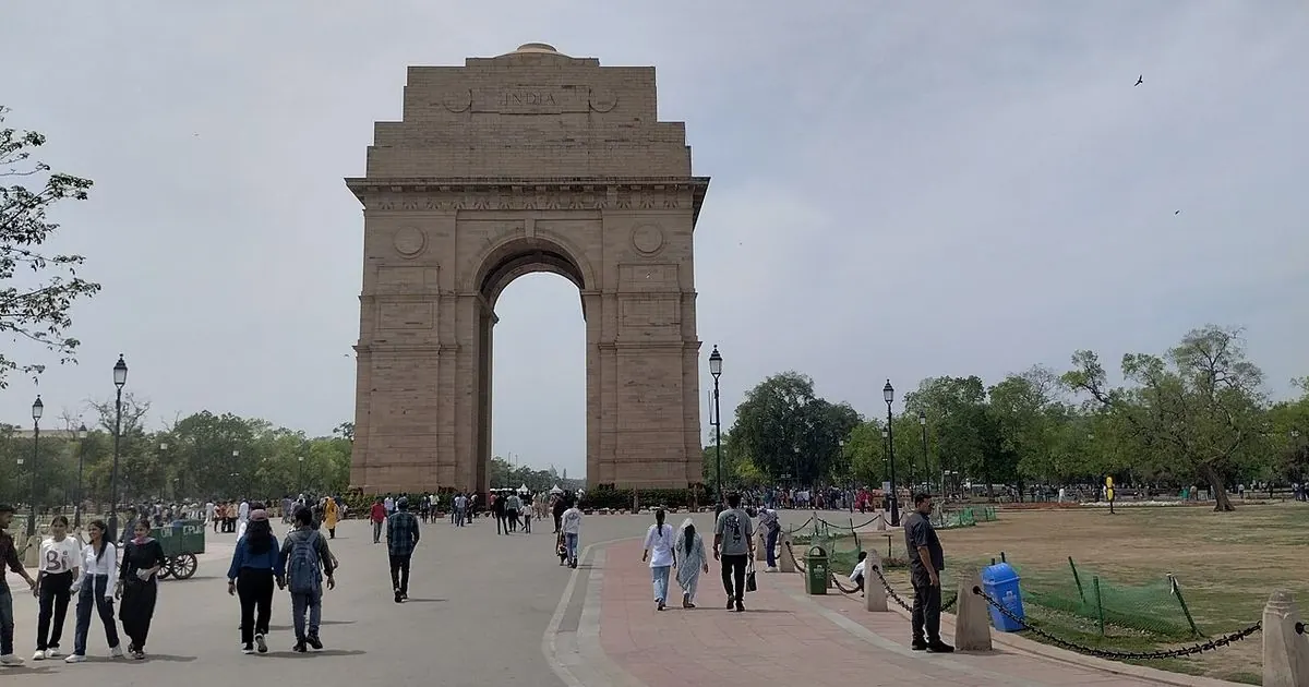 India Gate monument in New Delhi under a clear sky