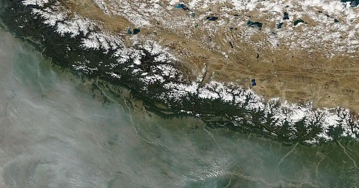 Satellite view of a thick grey haze spread over northern India