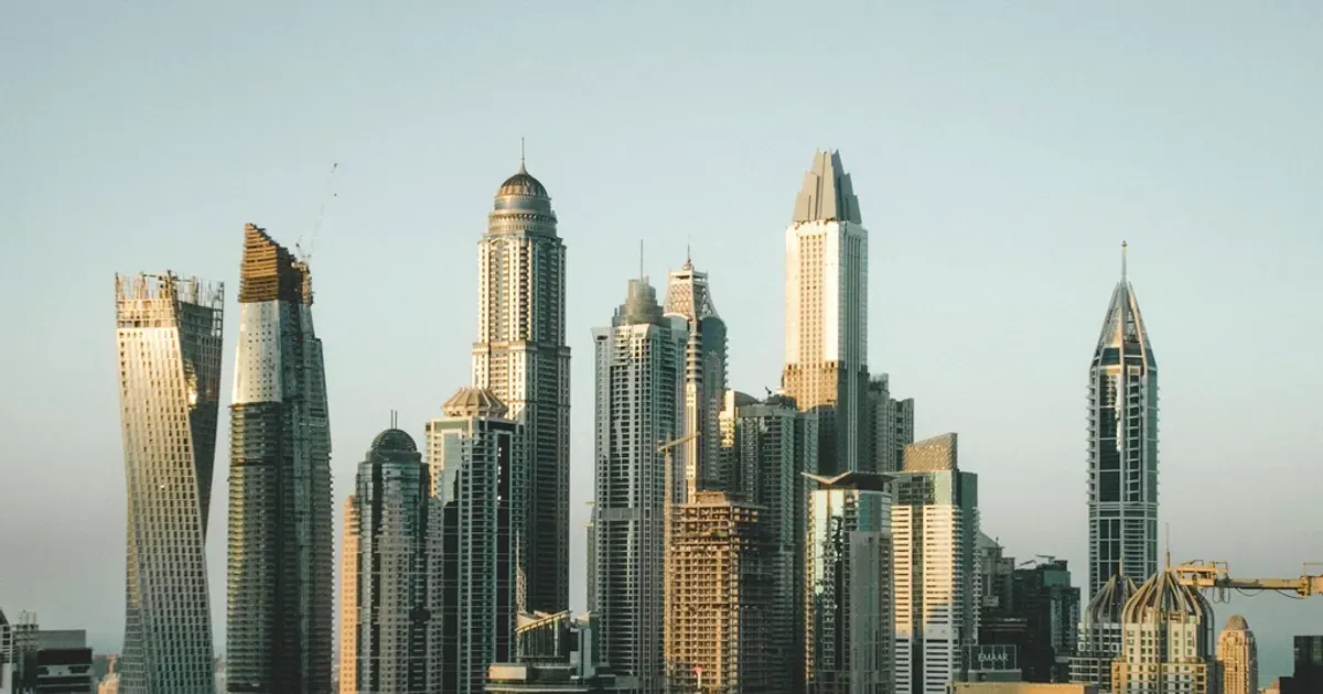 Dubai Marina skyline with modern glass towers