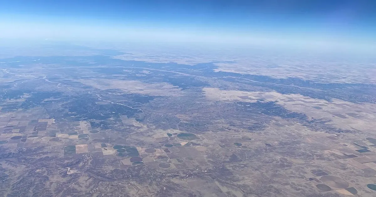 Aerial view of farm fields across the Texas Panhandle east of Amarillo