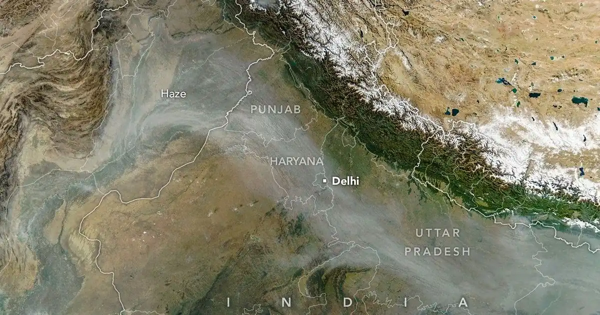 Satellite image of smoky haze over Punjab, Haryana and Delhi in northern India