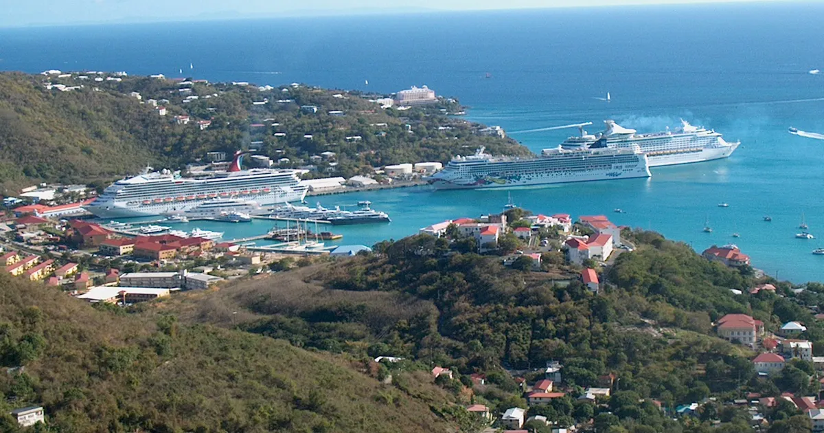 Cruise ships docked in Charlotte Amalie harbour, St. Thomas, U.S. Virgin Islands