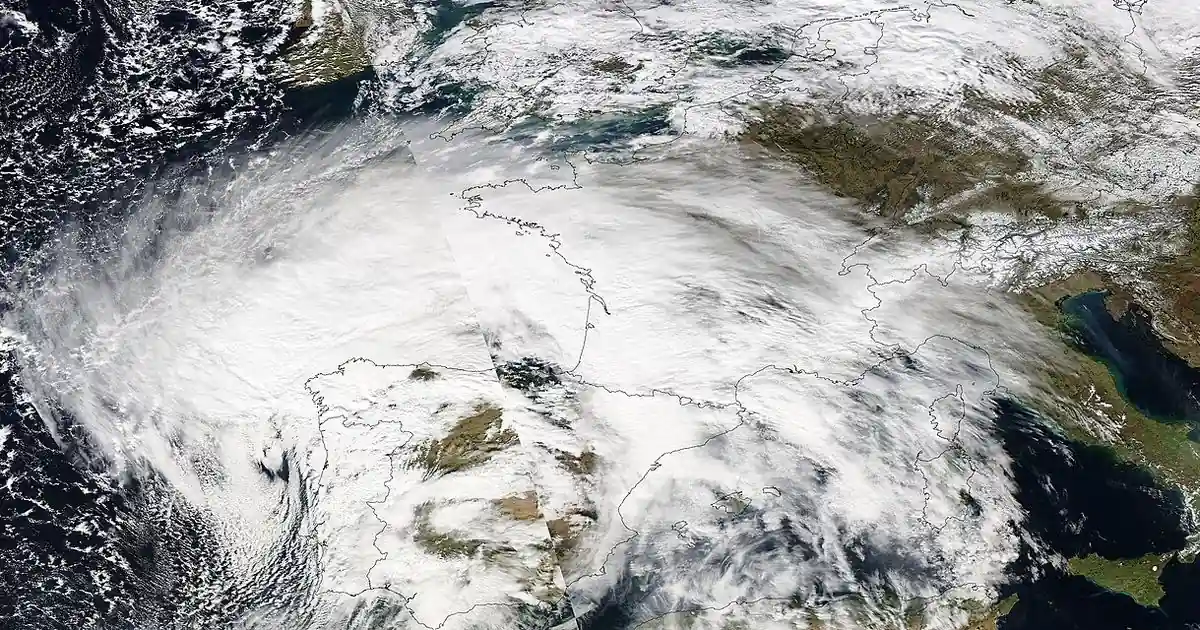 Storm clouds and ocean waves after hurricane landfall