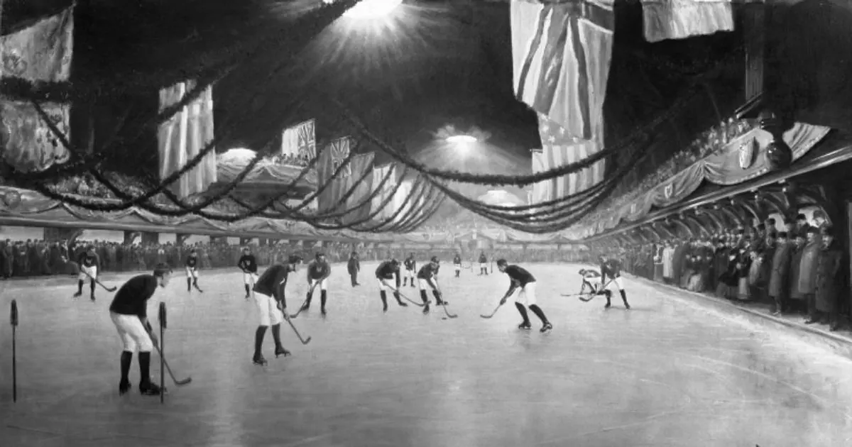Ice hockey rink with empty seats before a game