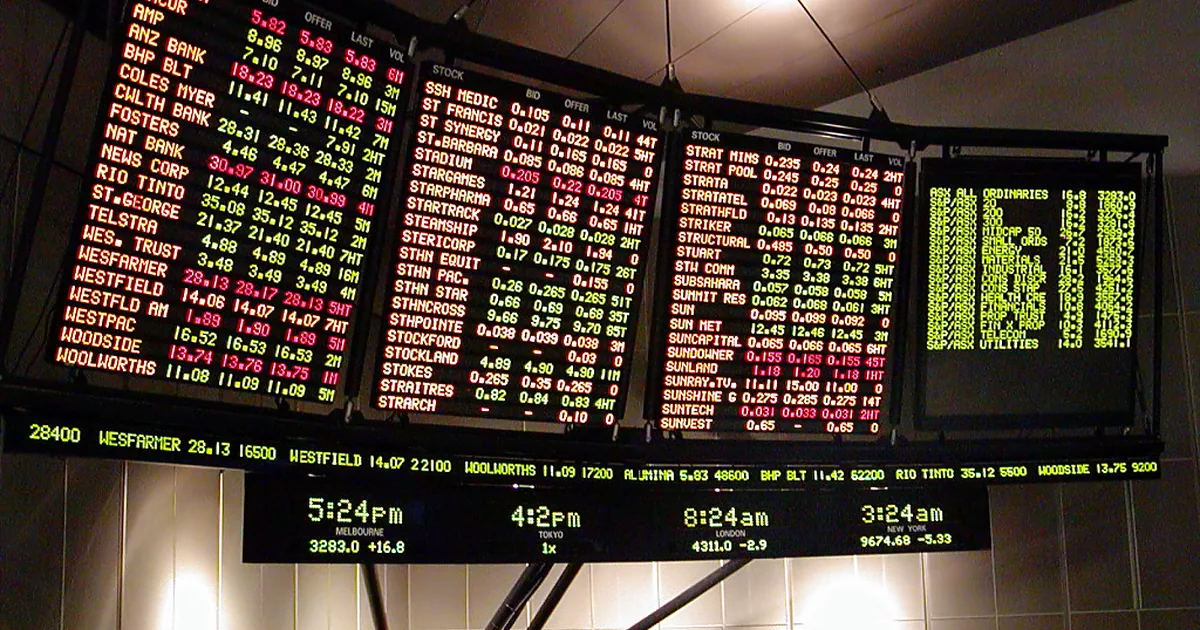 An electronic board showing rows of prices