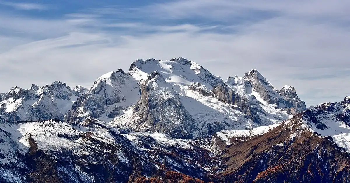 Snow-covered Dolomites mountains Italy winter