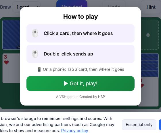 Solitaire during play
