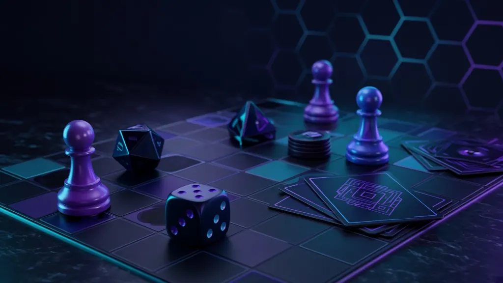 Best board games for families illustration: family game night board, dice and cards