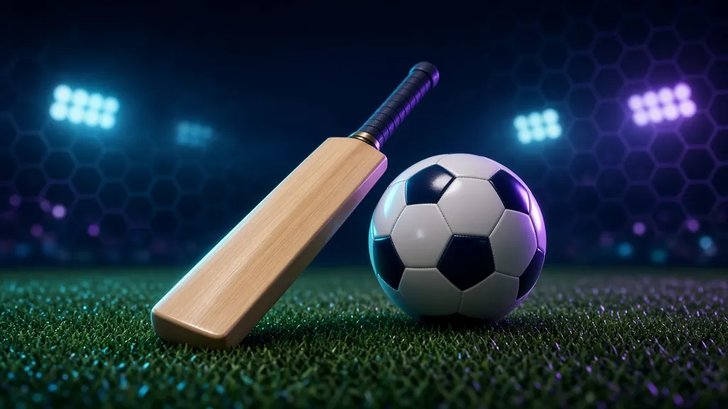 Best cricket bats and soccer gear illustration: cricket bat, ball and soccer ball
